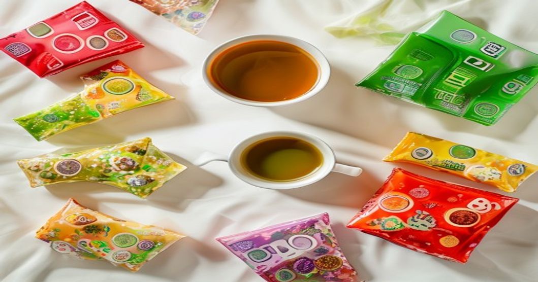 Assorted Korean snacks paired with green tea for work breaks