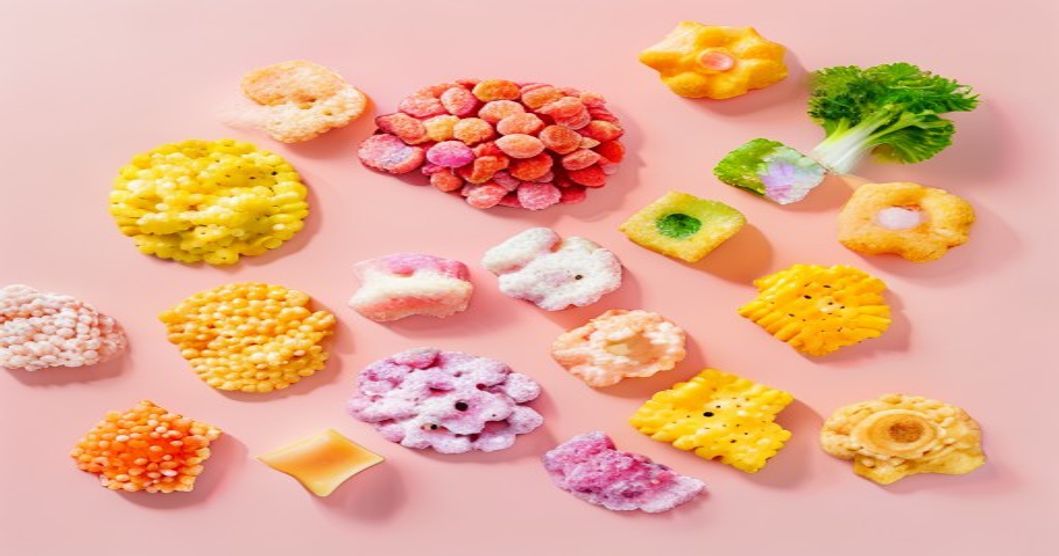 Assorted Korean snacks with vegetable powder in colorful packaging arranged flat-lay style, perfect for picky toddlers
