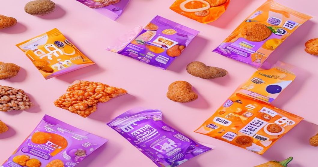 Colorful array of Korean sweet potato snacks and convenience store picks arranged flat-lay style with focus on packaging and natural colors