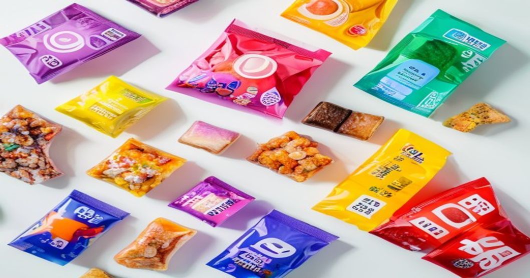 Colorful flat-lay arrangement of budget-friendly Korean snacks under $5 from convenience stores