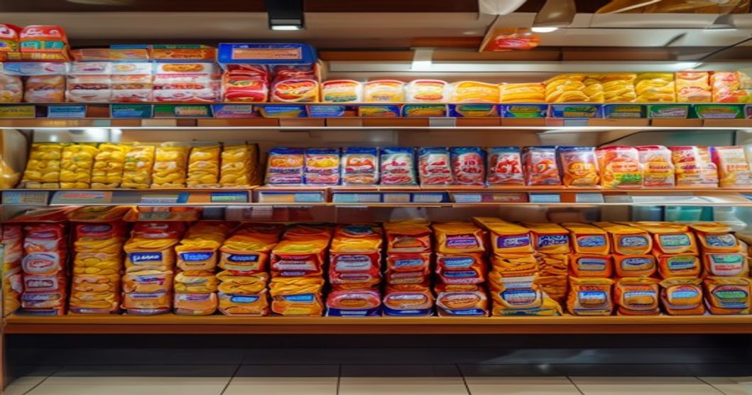 Korean convenience store shelf with variety of corn snack options and brands