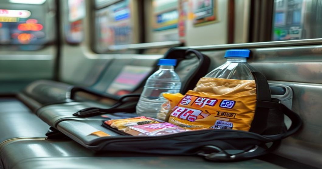 Korean seafood snacks packed in a commuter's backpack for work or travel