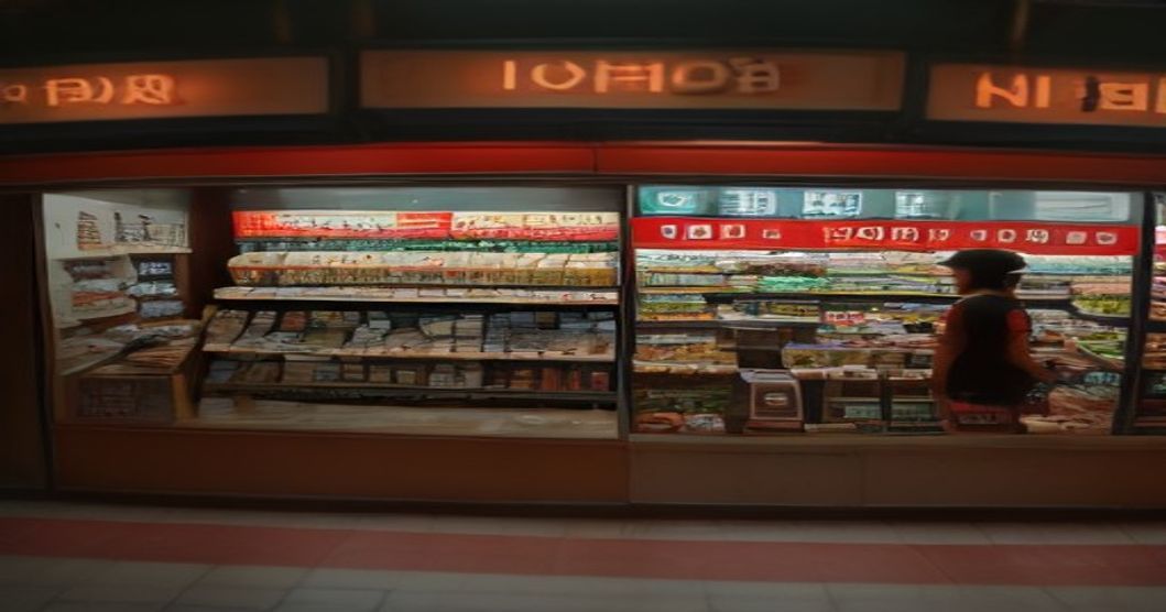 Korean convenience store shelf with mild Korean snack options, overhead view